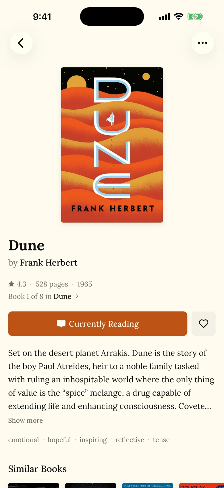 A book's detail page in Readr
